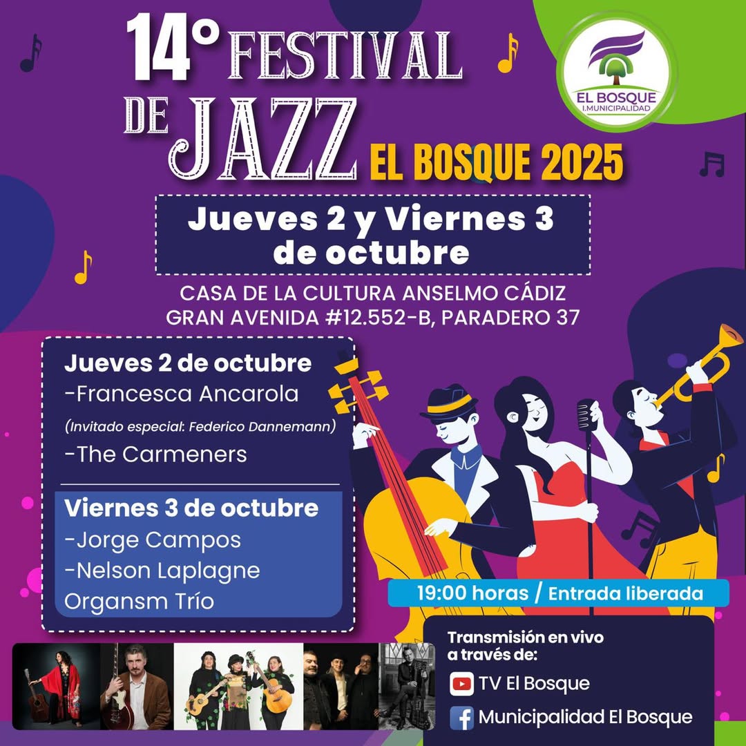 🟢🌙 ¡Vuelve el swing a El Bosque! 🎷 14° FESTIVAL DE JAZZ #ElBosque 🎺🎶