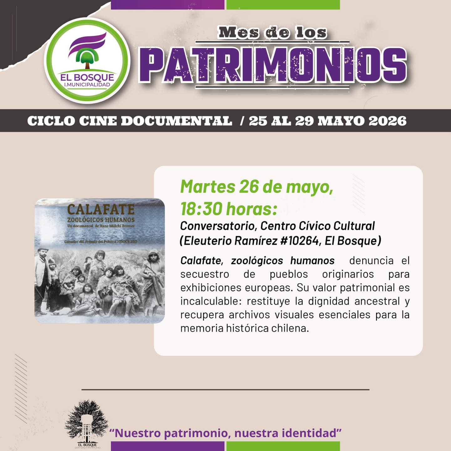 ¡Cine y reflexión! Súmate al Ciclo de Cine Documental por el Mes de los Patrimonios en El Bosque