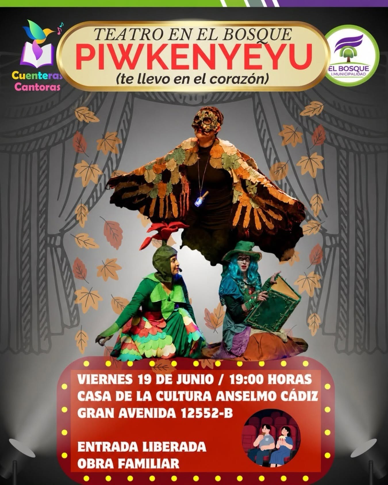 Teatro familiar en El Bosque: Obra musical «Piwkenyeyu» dará el puntapié inicial a las vacaciones de invierno