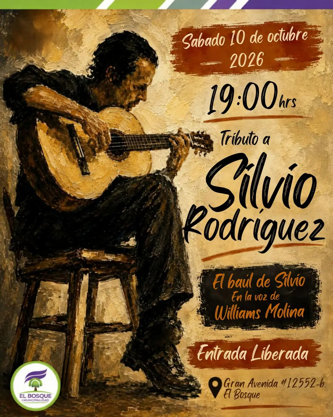 Concierto gratuito en El Bosque: «El baúl de Silvio» rendirá tributo a Silvio Rodríguez este 10 de octubre